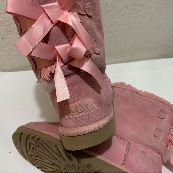UGG Girls Pink Sheepskin Bailey Bow Ruffles Boots Girls 1013278K size 4 - Picture 15 of 16